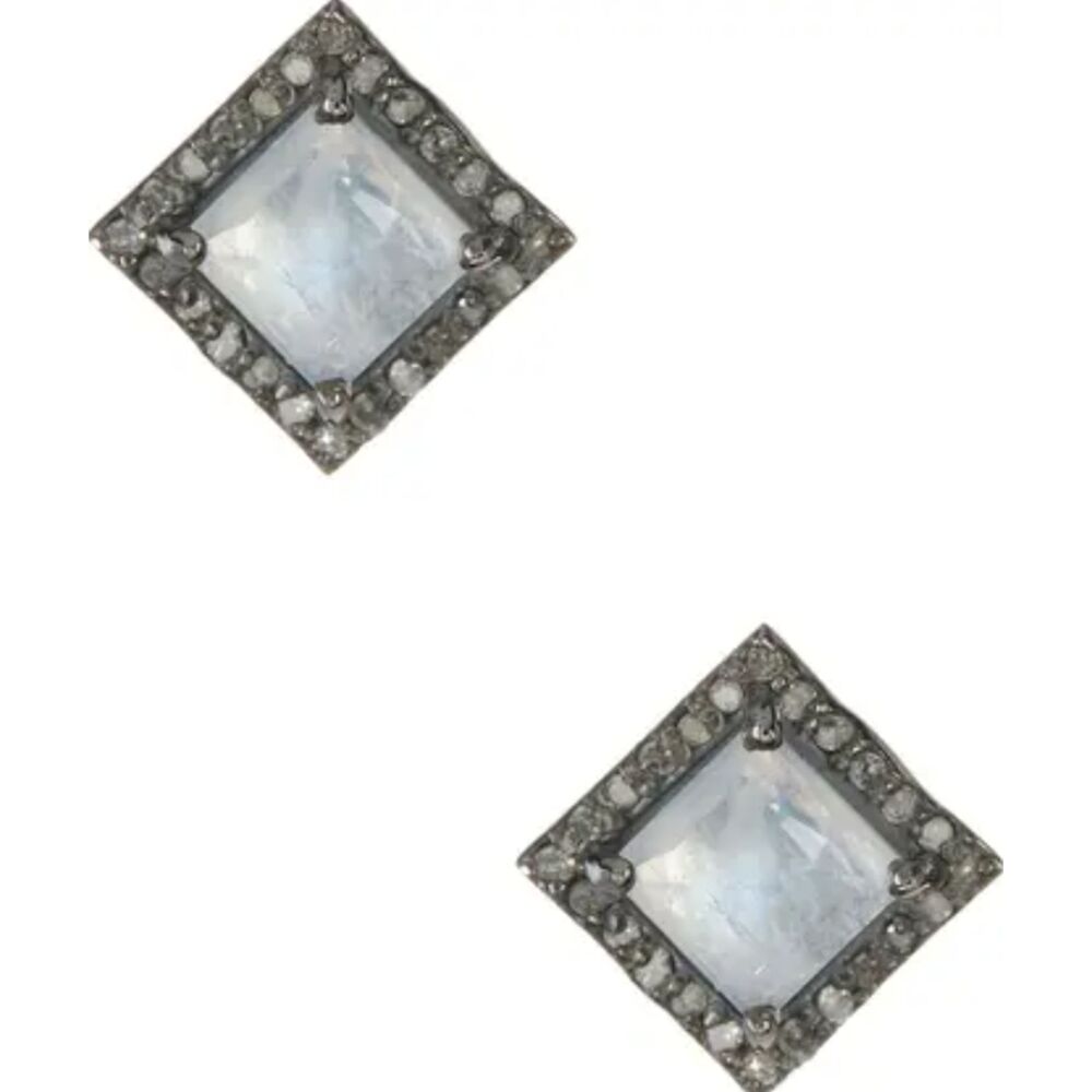 NEW Adornia Fine Millicent Moonstone & Champagne Diamond Black Rhodium Earrings
